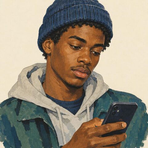 Illustrated portrait of the synthetic persona Thumb-Only Skimmer